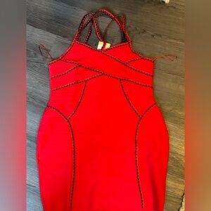 Hybrid & company Red Bodycon Dress with Black Trim